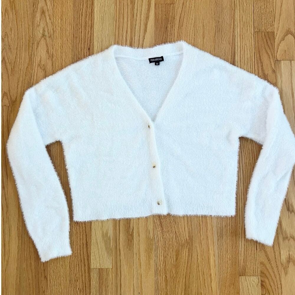 Vintage Vera Bendi Fuzzy White cardigan sweater medium y2k